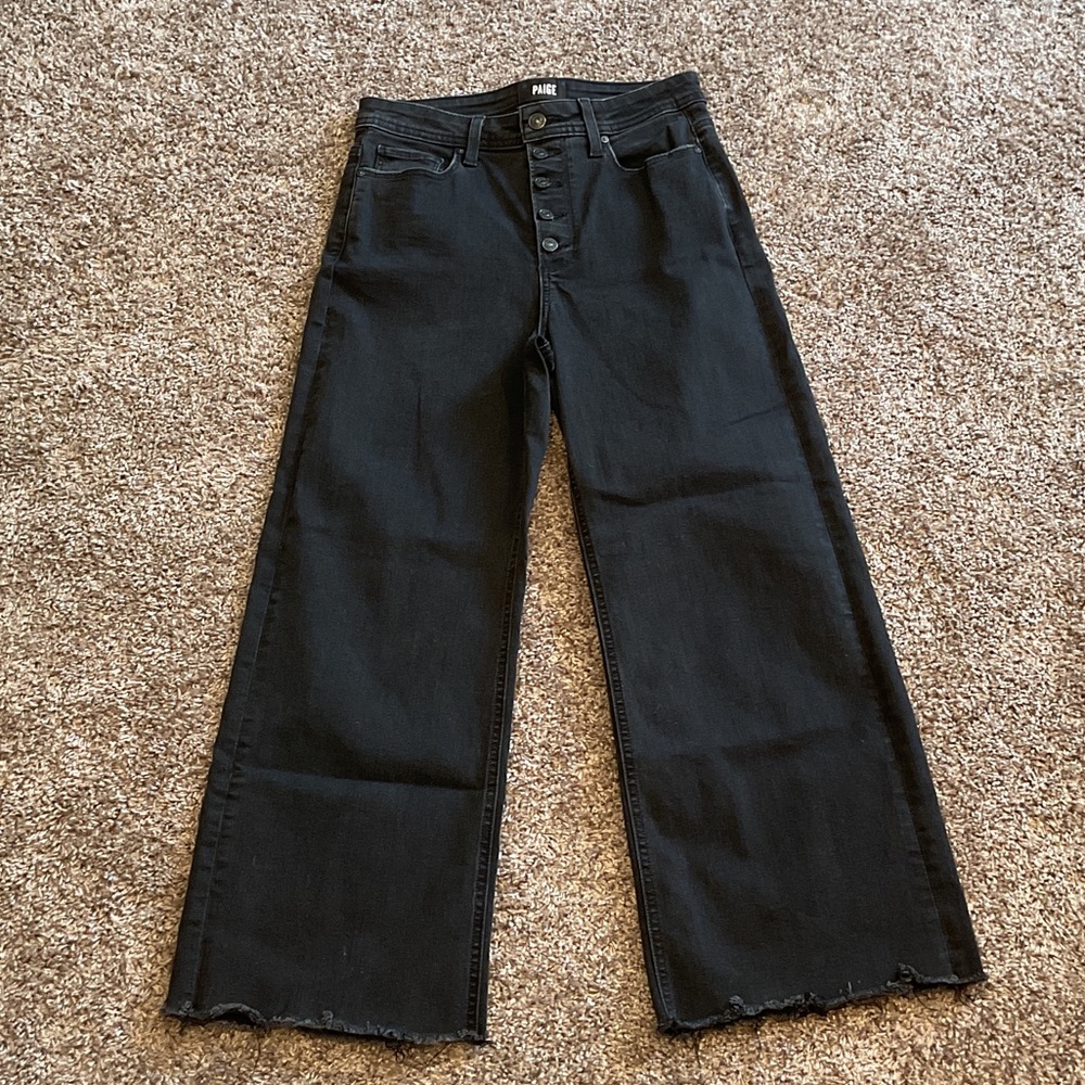 PAIGE Black Flare Wide-Leg Jeans, Size 27